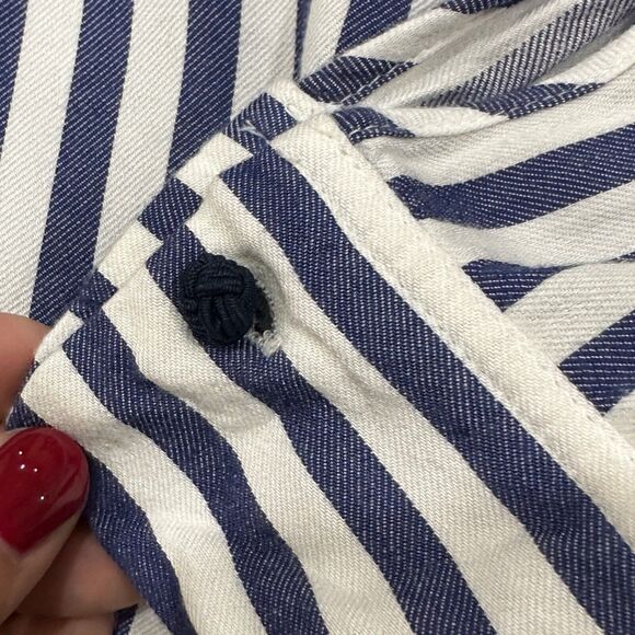 Zara Womens Size Small Stripe Button Down Shirt Nautical Crest Patch Long Sleeve - Picture 8 of 13